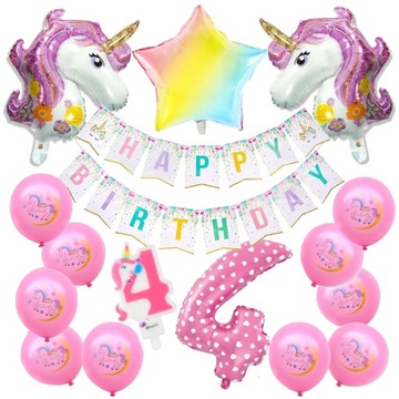 BALONY zestaw urodziny 4 LATKA JEDNOROŻEC UNICORN