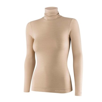 Koszulka z golfem Brubeck COMFORT MERINO damska beżowa XL