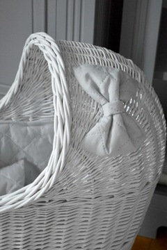 WÓZEK wiklinowy + KOŁYSKA dla lalek kolor BIAŁY