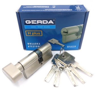 Wkładka GERDA nawiercana H-PLUS z gałką 30/50G atest + 5 kluczy