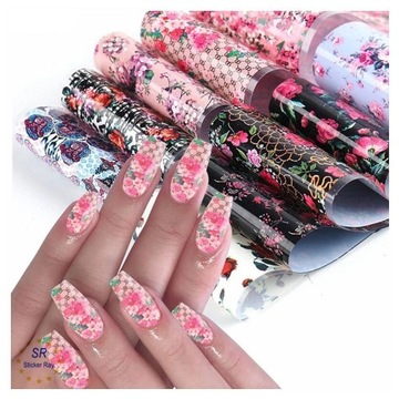 10x ФОЛЬГА ДЛЯ НОГТЕЙ 10смx4см НАБОР «ЦВЕТЫ РОЗЫ»