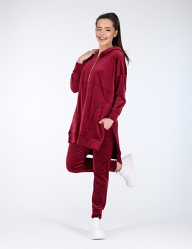 Welurowe dresy damskie EMI II - welurowa bluza + spodnie - bordo 4XL/5XL