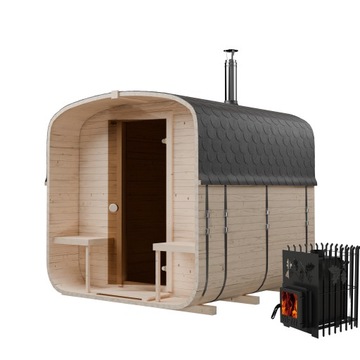 Sauna ogrodowa beczka QUADRO 240 сm z piecem na drewno od wewnątrz