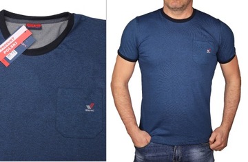 Koszulka męska niebieska jeans bawełniana z kieszonką Tshirt elegancki XXL