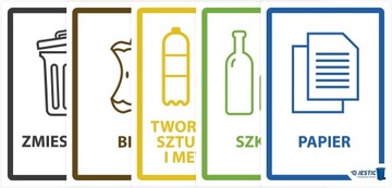 NAKLEJKI NA KOSZ SEGREGACJA ŚMIECI 30CM A4 - 5 SZT