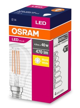 Светодиодная лампа E14 BALL 4W 40W 2700K НИТЬ OSRAM