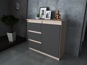 AGA комод 80СМ ДУБ СОНОМА/АНТРАЦИТ Вместительный шкаф с 3 ящиками МИКС ЦВЕТОВ