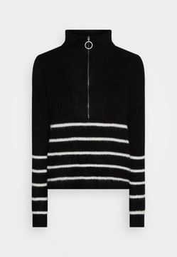 Sweter w paski, rozpinany pod szyją, czarny, biały Noisy May XS
