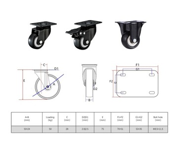 Поворотное колесо 50 мм для тележки для транспортировки промышленной мебели