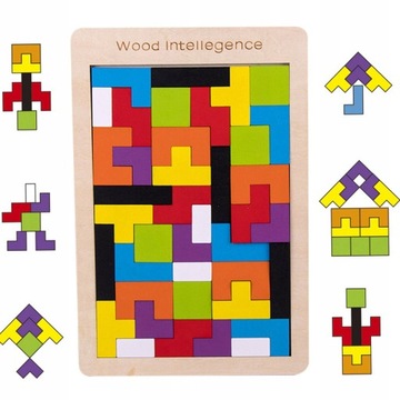 DREWNIANA UKŁADANKA KLOCKI TETRIS 3D MONTESSORI