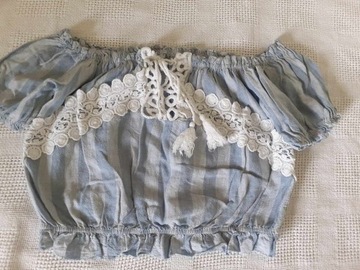 włoska bluzka z koronką hiszpanka materiał jak cienki jeans S/M len BOHO