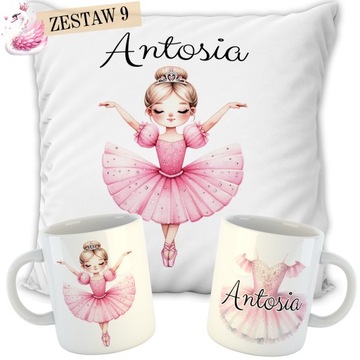 ZESTAW PODUSZKA + KUBEK BALETNICA PREZENT DLA FANKI BALETU TANCERKI + IMIĘ