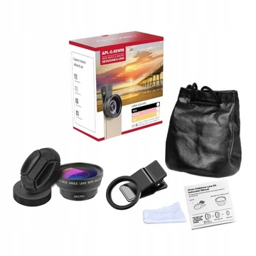 НАБОР APEXEL 2 В 1 ОБЪЕКТИВ ДЛЯ ТЕЛЕФОНА МАКРО + ШИРОКОУГОЛЬНЫЙ ОБЪЕКТИВ