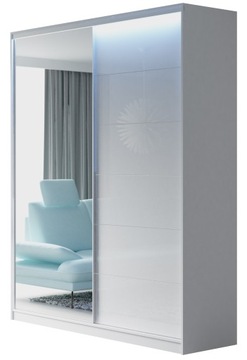 SZAFA PRZESUWNA GARDEROBA ROSSI 180 x 250 CM BIAŁA LACOBEL BIAŁY - LUSTRO