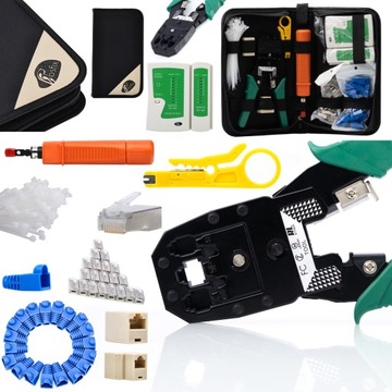 ZESTAW 146 NARZĘDZI SIECIOWYCH LAN TESTER RJ45 ZACISKARKA NÓŻ KRONE ETUI