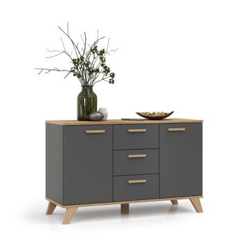 KOMODA 120cm SCANDI GRAFIT DĄB WOTAN SZUFLADY DRZWI SZAFKA SALON SYPIALNIA