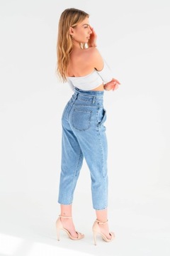Modelujące spodnie damskie Jeansy MOM FIT wysoki stan luźna nogawka L