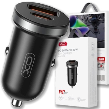 MOCNA ŁADOWARKA SAMOCHODOWA ZAPALNICZKA XO PD 30W QC 3 1xUSB 1xUSB-C CZARNA