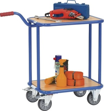 Wózek transportowy KF33 półki drewniane 250kg 2 poziomy TPE koła 125mm