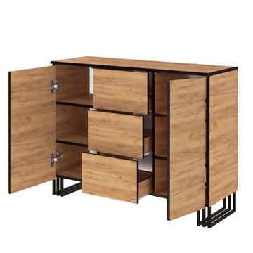 POJEMNA KOMODA SYSTEM KLARA STYL LOFT LOFTOWY DĄB CRAFT ZŁOTY NOGI METAL