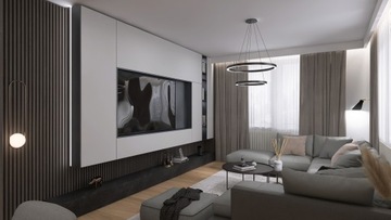 Визуализация дизайна интерьера гостиной и кухни