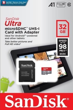 SANDISK 32 ГБ micro SD HC Class 10 ULTRA 120 МБ/с A1