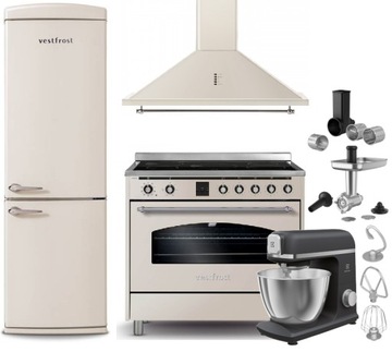 VESTFROST RETRO BEŻ KUCHNIA INDUKCJA+LODÓWKA+ OKAP