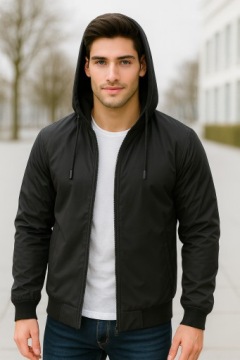 МУЖСКАЯ ПЕРЕХОДНАЯ ОСЕННЯЯ КУРТКА УТЕПЛЕННАЯ ЧЕРНАЯ ПЛЮС РАЗМЕР С КАПЮШОНОМ 4XL