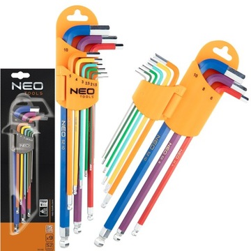 НАБОР NEO 9 шт. ШЕСТИГРАННЫЕ КЛЮЧИ С ШАРИКОМ ДЛИННЫЕ ШЕСТИГРАННЫЕ 1,5-10 мм ЦВЕТ 09-512