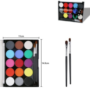 КРАСКИ ДЛЯ КРАСКИ ДЛЯ ТЕЛА 15 ШТ КРАСКИ ДЛЯ ЛИЦА С 2 КИСТОЧКАМИ