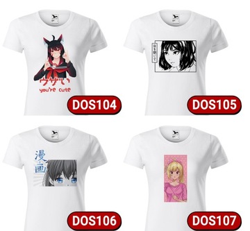 T-Shirt Koszulka Damska Bawełniana Biała S Anime Girl Bad Ass Wzory