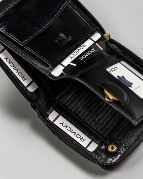 ROVICKY męski portfel skórzany czarny na suwak antykradzieżowy