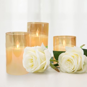 3 СВЕЧИ, ДЕКОРАТИВНЫЕ СВЕЧИ СВЕТОДИОДНЫЕ, ПОЗОЛОЧЕННОЕ СТЕКЛО, ДЕКОРАТИВНЫЕ, ДЕКОРАТИВНЫЕ РОЖДЕСТВЕНСКИЕ СВЕЧИ