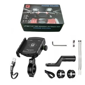 UCHWYT MOTOCYKLOWY NA TELEFON SZYBKA ŁADOWARKA USB QC3.0 MOTOCYKL KABEL