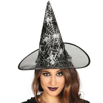 KAPELUSZ czarownicy PAJĘCZYNY halloween CZARNY
