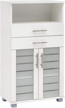 Szafka, komoda, szklane drzwi, MDF, 60 x 32,5 x 110,5 cm biała