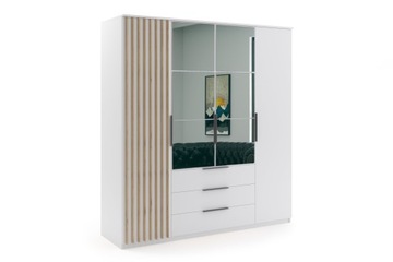 Szafa loftowa SORENTO 200cm lustro, lamele BIAŁY / DĄB CRAFT ZŁOTY