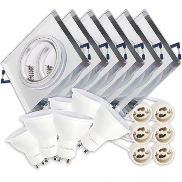 Zestaw 6x Oprawa Lampa Halogenowa Podtynkowa SZKLANA + Żarówka LED GU10 6W