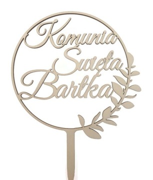Topper na komunie z imieniem drewniany Komunia Święta IMIĘ tort komunijny