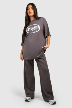BOOHOO CIĄŻOWY SZARY KOMPLET DRESOWY T-SHIRT SPODNIE NADRUK Y4U NG2__S