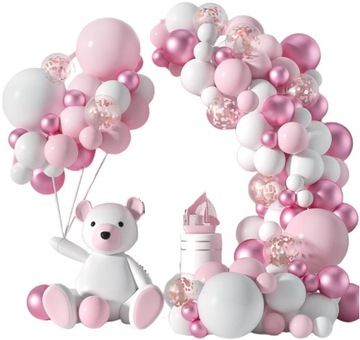 Белый и розовый воздушный шар, гирлянда для крещения, годовалая гирлянда из воздушных шаров, детский душ