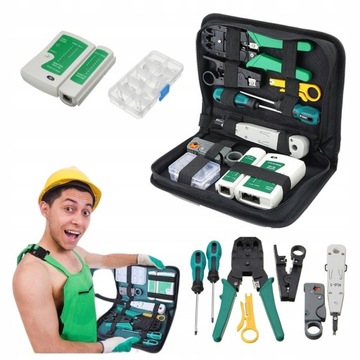 Zestaw Narzędzi Sieciowych XXL Tester Ściągacz Zaciskarka RJ45