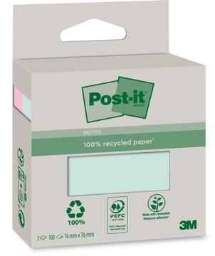 Post-it Recycled karteczki samoprzylepne z recyklingu, 2 bloczki x 100 szt.