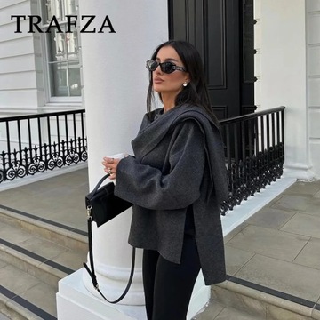 TRAFZA 2023 Autumn Winter Women Casual Knitted Jac