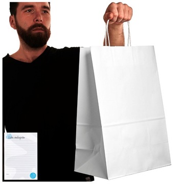 TORBY PAPIEROWE BIAŁE torba papierowa eko a3 DUŻA TOREBKI 30x17x42cm 50szt