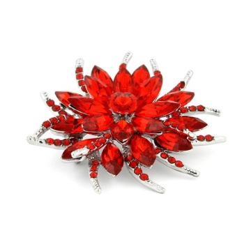 БРОШЬ КРАСНЫЙ ЦВЕТОК С КРИСТАЛЛАМИ И ЦИРКОНИЯМИ