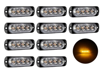 10x LAMPA OSTRZEGAWCZA OBRYSOWA STROBOSKOP 4 LED pomarańczowa 12V 24V