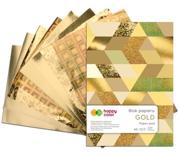 BLOK A5 PAPIERÓW GOLD A5 150-230g 10 ark ZŁOTY BROKATOWE METALIK