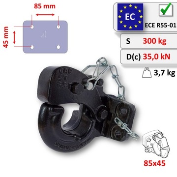 HAK GŁOWICA ZACZEP SZCZĘKOWY HOLOWNICZY NATO 5000kg ROZSTAW 85x45mm