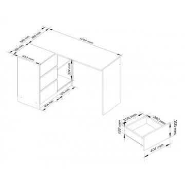Письменный стол угловой B16 124 см, левый, школьный, 3 ящика, 2 полки, стол белый